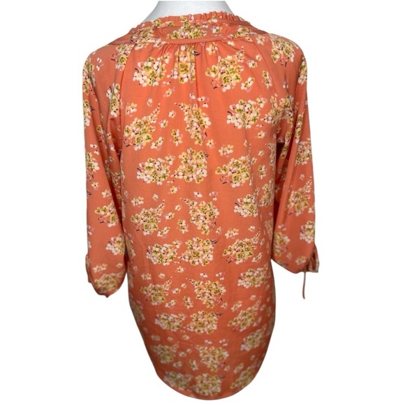 Lauren Conrad Women's Floral Print Key Hole Tie 3/4 Sleeve Roll Tie Blouse Small - Picture 2 of 10